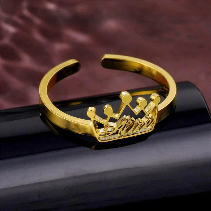 Adjustable Crown Name Ring